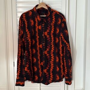 Black and Red Patterned Button-Up Shirt